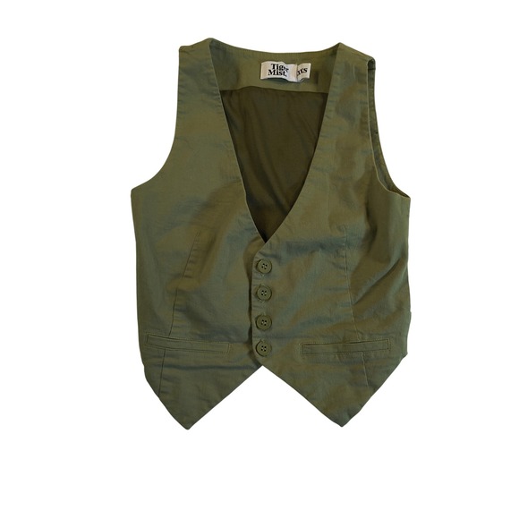 Tiger Mist Green Button Front Vest Women's XXS Y2K Cropped Fitted Sleeveless Top - Picture 1 of 7
